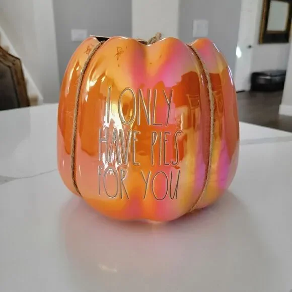 Rae Dunn Iridescent Orange Pumpkin I only have pies for you planter NEW - Picture 2 of 6